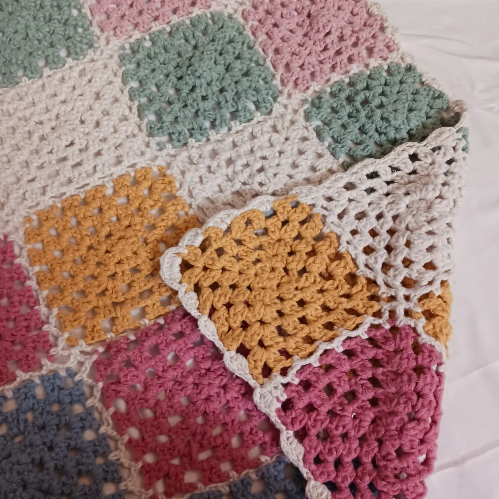 Granny Square Loose Crochet Colorful Blanket 64x50 - Picture 3 of 5